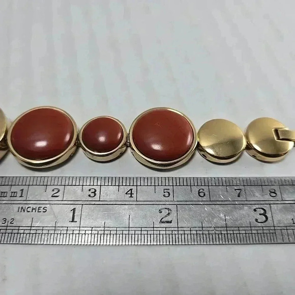 Womens Croton Watch Gold Red Orange Mother Of Pearl Dial Bracelet New Battery - Picture 7 of 9